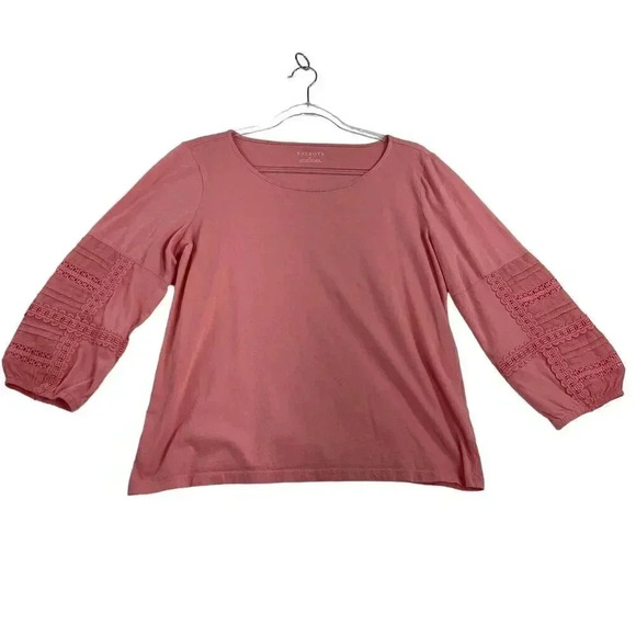 Talbots 100% cotton Size Medium 3/4 length embroidered sleeves Baby Doll Pink - Picture 3 of 11